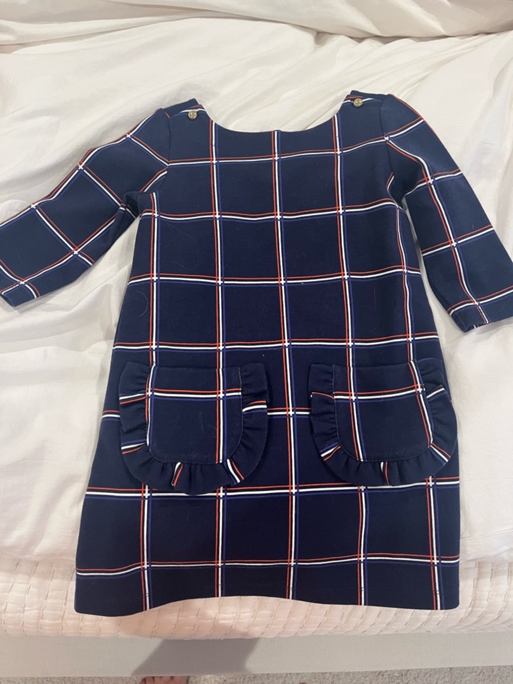 Janie and Jack Navy Windowpane Plaid Dress with Ruffle Pockets